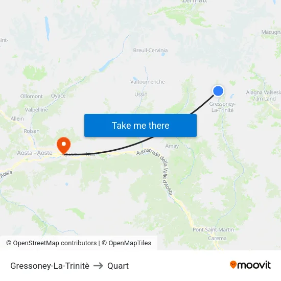Gressoney-La-Trinitè to Quart map