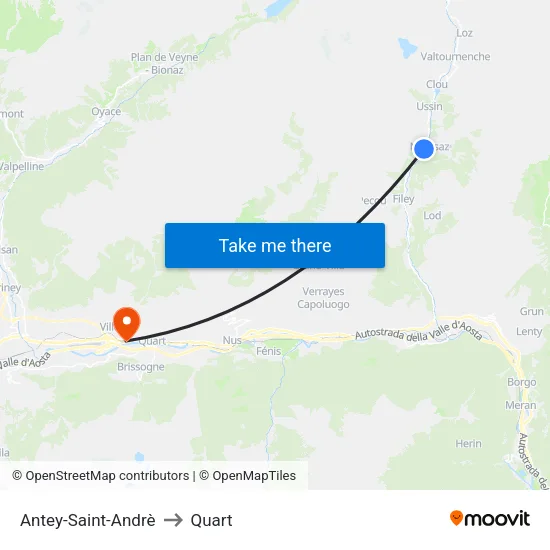 Antey-Saint-Andrè to Quart map