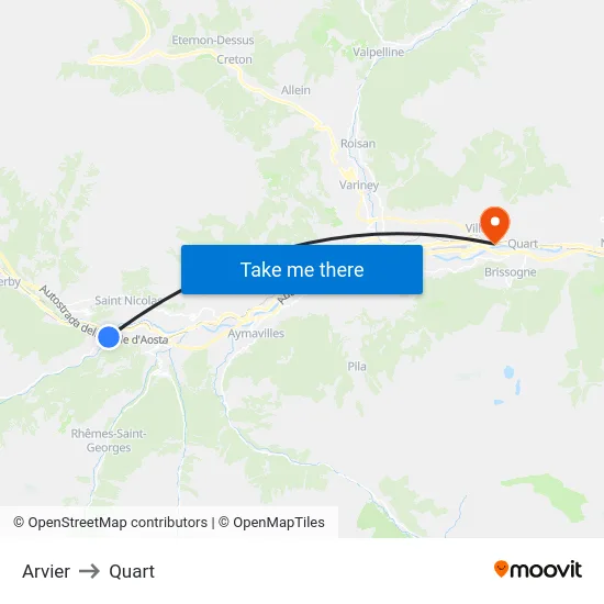 Arvier to Quart map