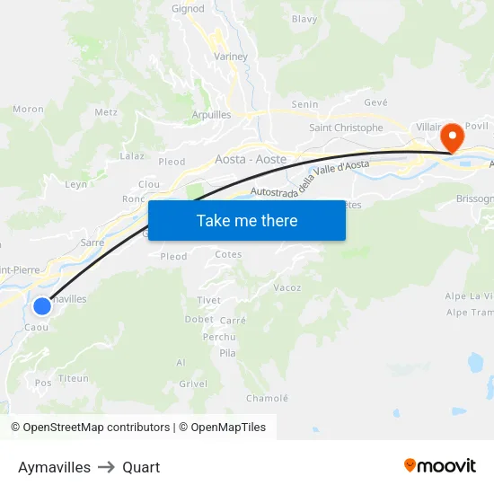 Aymavilles to Quart map