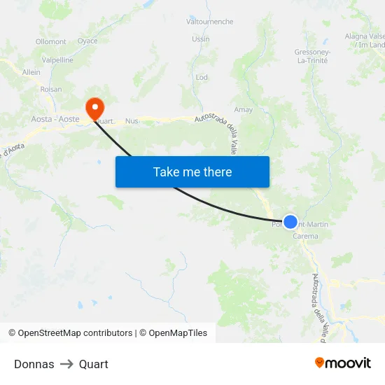 Donnas to Quart map