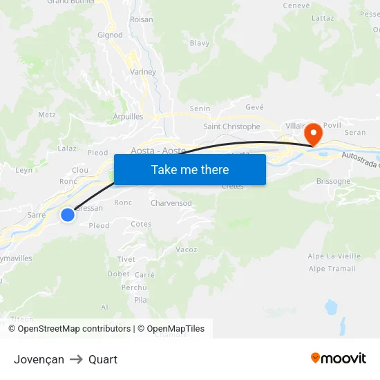 Jovençan to Quart map
