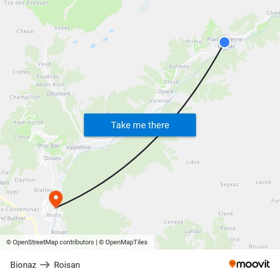 Bionaz to Roisan map