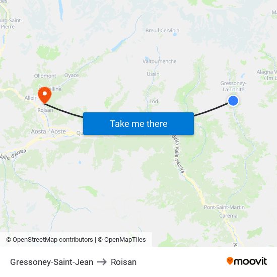 Gressoney-Saint-Jean to Roisan map