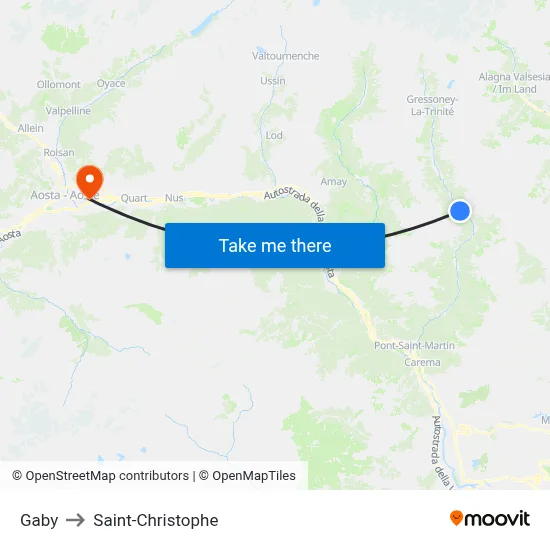Gaby to Saint-Christophe map