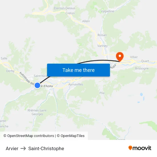Arvier to Saint-Christophe map