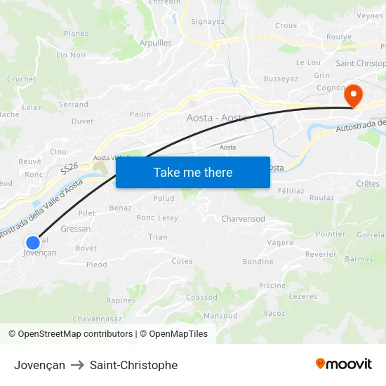 Jovençan to Saint-Christophe map