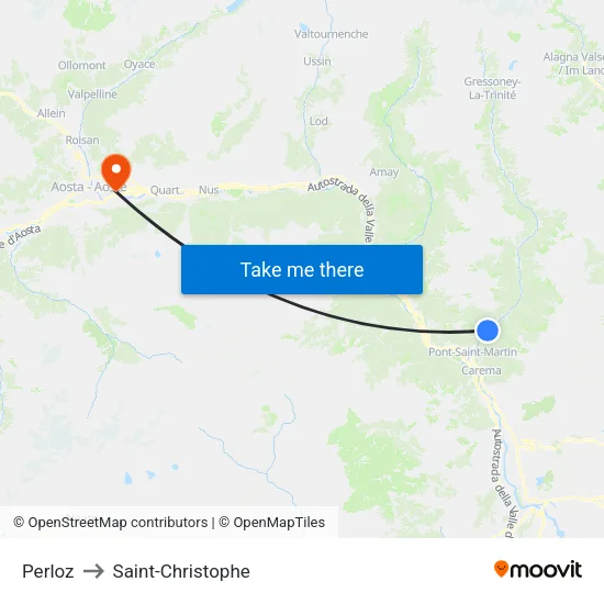 Perloz to Saint-Christophe map