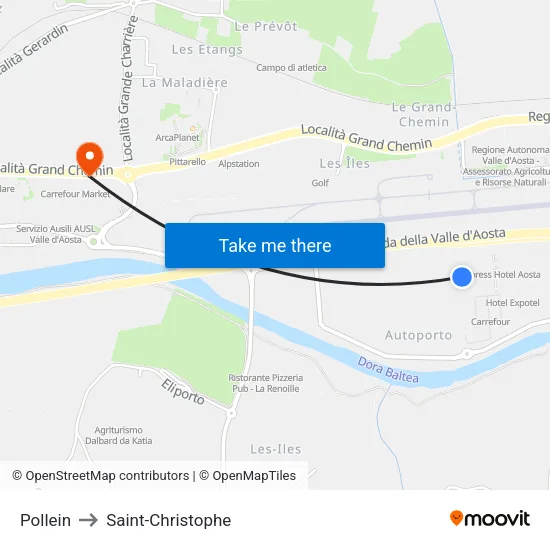Pollein to Saint-Christophe map