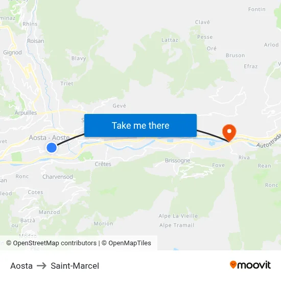 Aosta to Saint-Marcel map