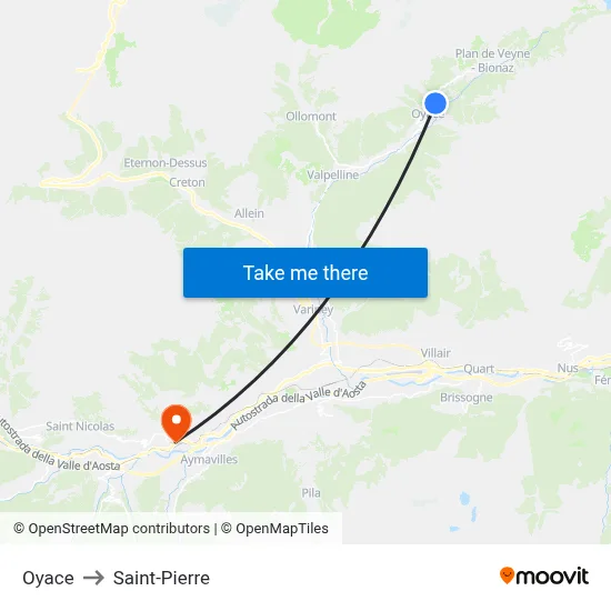Oyace to Saint-Pierre map