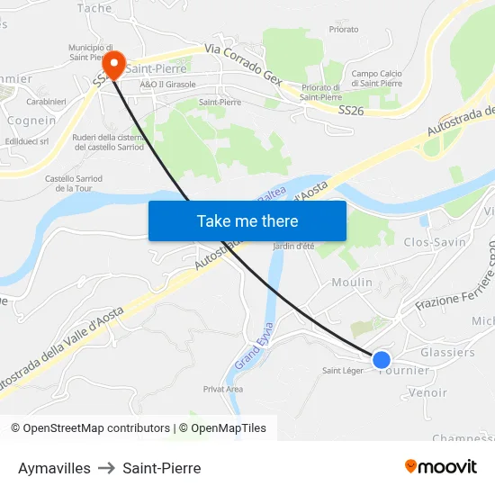 Aymavilles to Saint-Pierre map