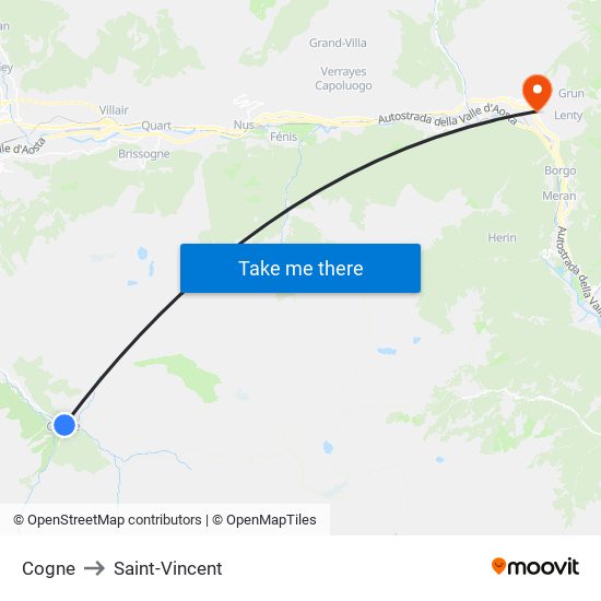 Cogne to Saint-Vincent map