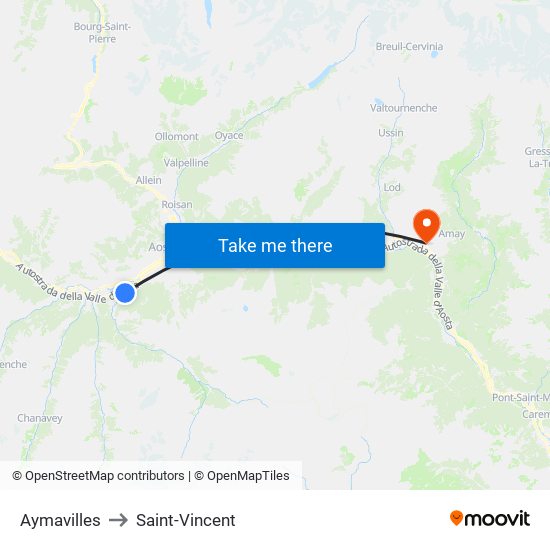 Aymavilles to Saint-Vincent map