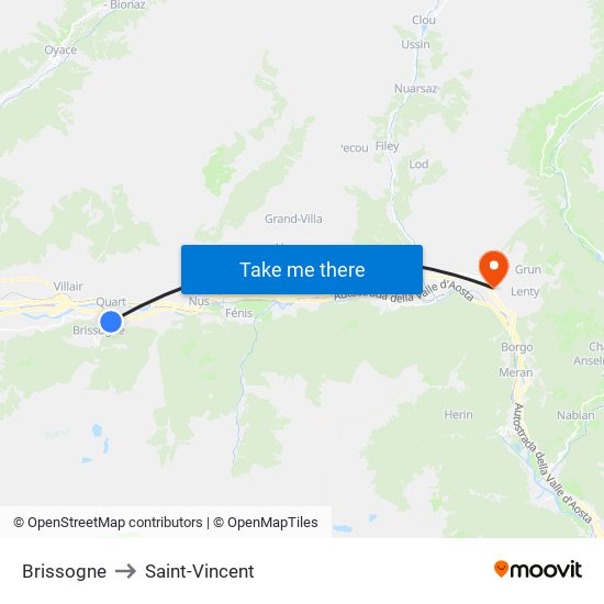 Brissogne to Saint-Vincent map