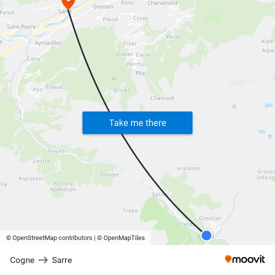 Cogne to Sarre map