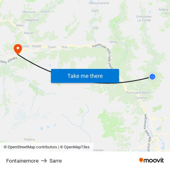 Fontainemore to Sarre map