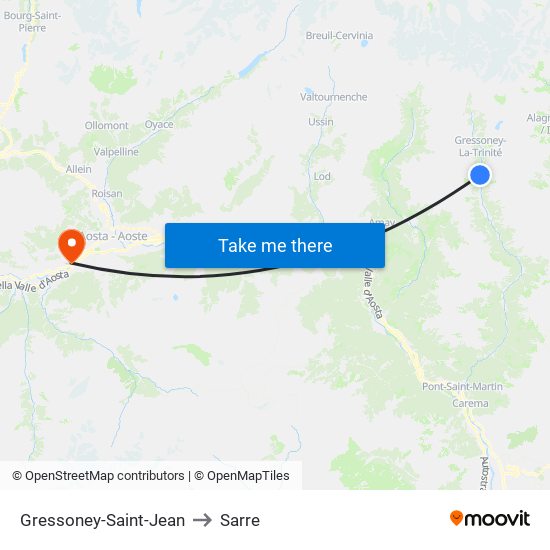 Gressoney-Saint-Jean to Sarre map