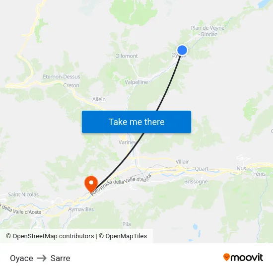 Oyace to Sarre map