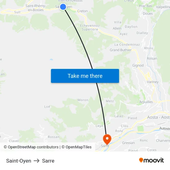 Saint-Oyen to Sarre map