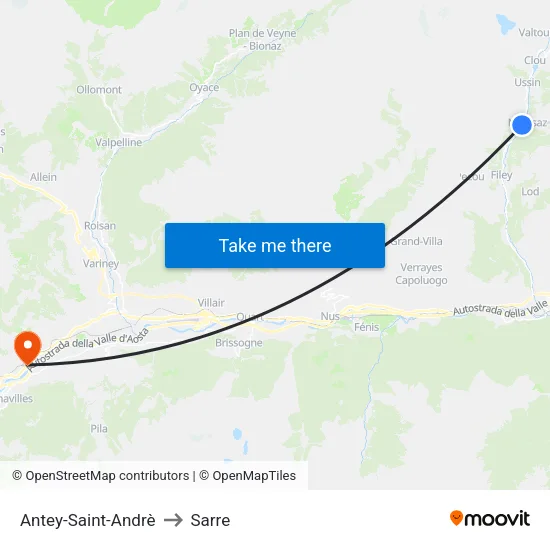 Antey-Saint-Andrè to Sarre map