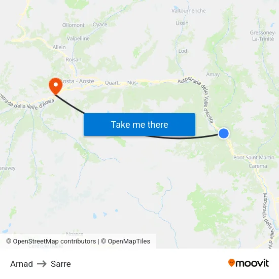 Arnad to Sarre map