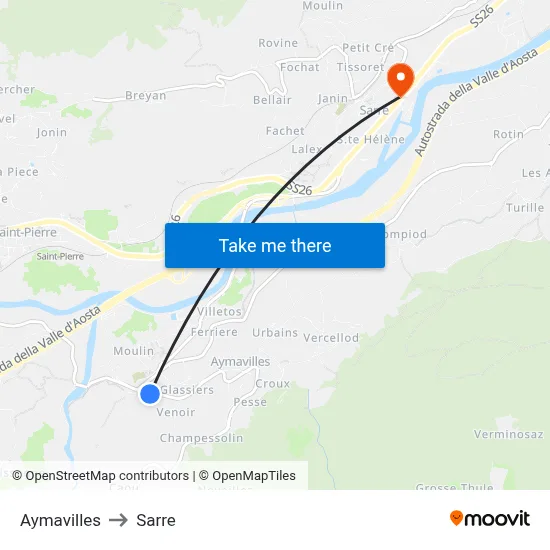 Aymavilles to Sarre map