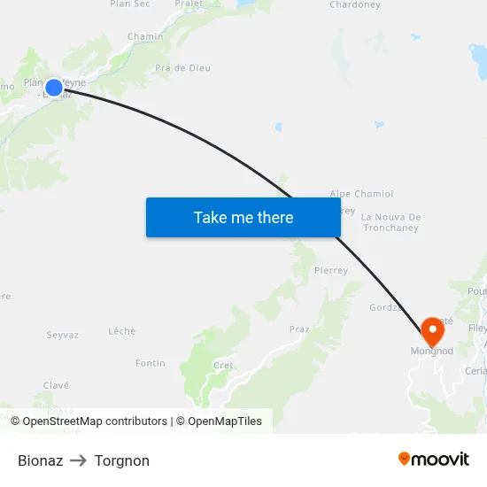 Bionaz to Torgnon map