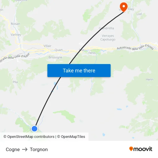 Cogne to Torgnon map