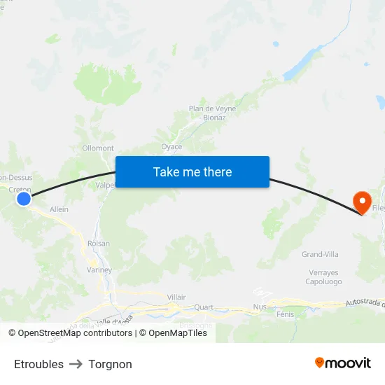 Etroubles to Torgnon map