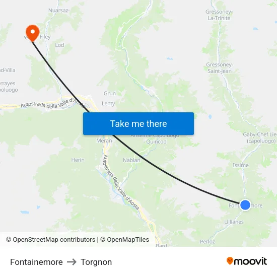 Fontainemore to Torgnon map