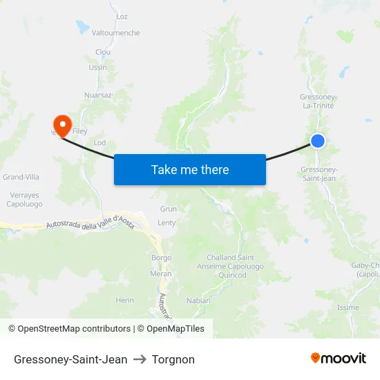 Gressoney-Saint-Jean to Torgnon map