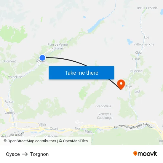 Oyace to Torgnon map