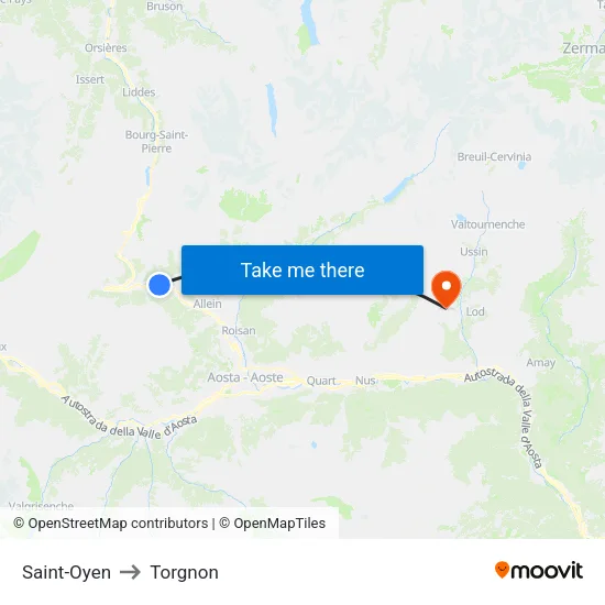 Saint-Oyen to Torgnon map
