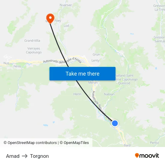 Arnad to Torgnon map