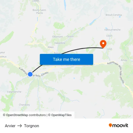 Arvier to Torgnon map