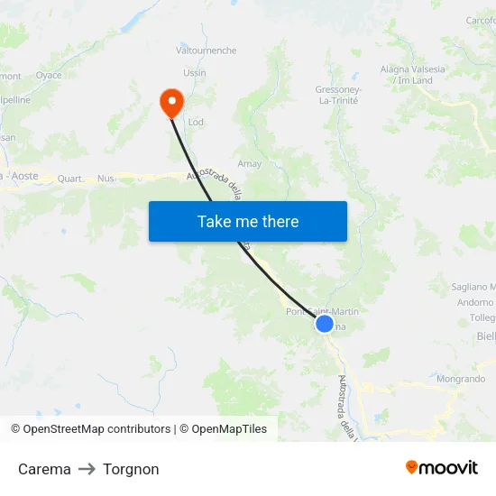 Carema to Torgnon map