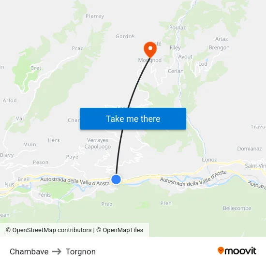 Chambave to Torgnon map
