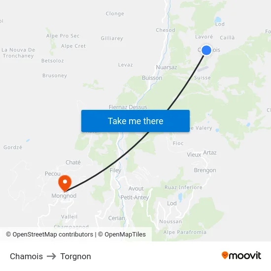 Chamois to Torgnon map