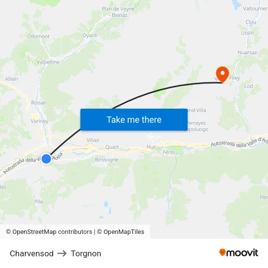 Charvensod to Torgnon map