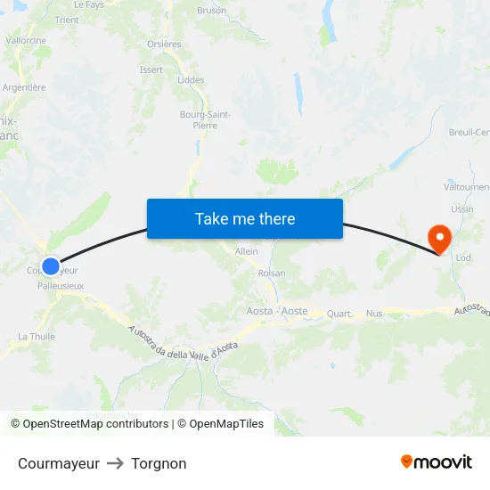 Courmayeur to Torgnon map