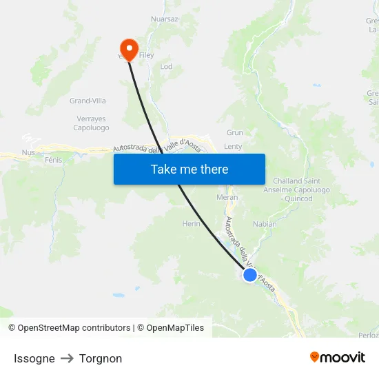 Issogne to Torgnon map
