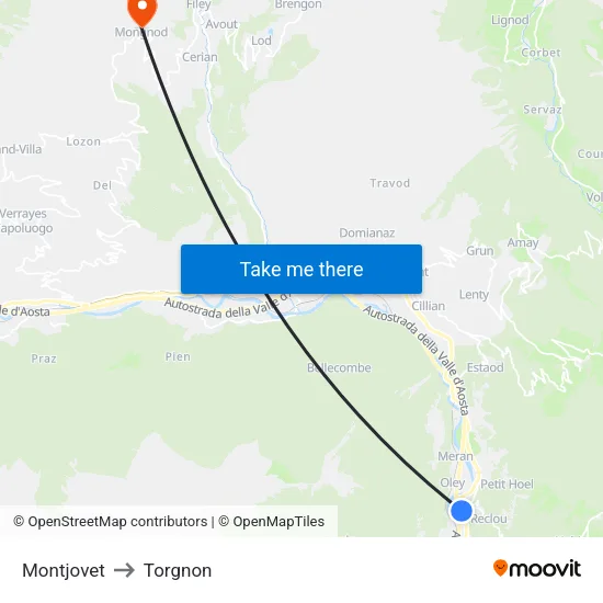 Montjovet to Torgnon map