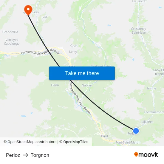 Perloz to Torgnon map