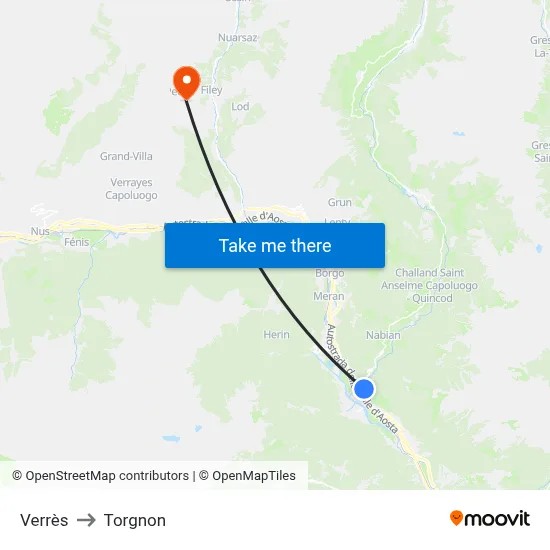 Verrès to Torgnon map