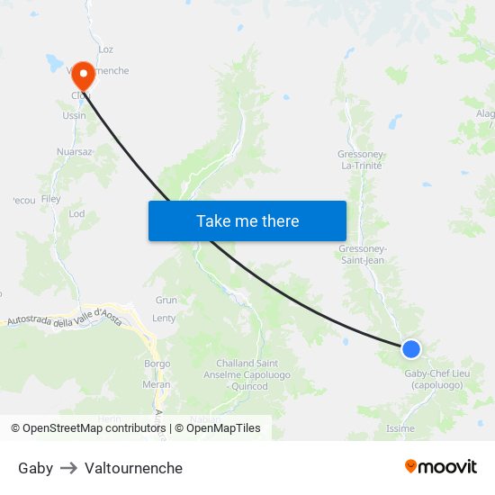 Gaby to Valtournenche map