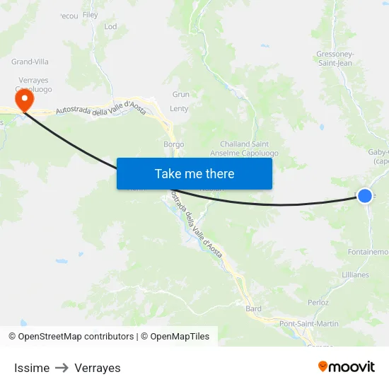 Issime to Verrayes map