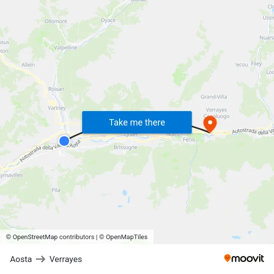 Aosta to Verrayes map
