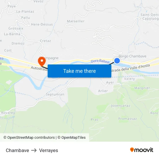 Chambave to Verrayes map