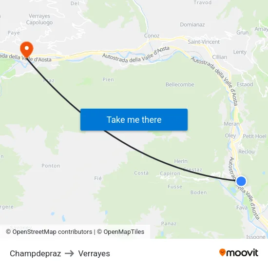 Champdepraz to Verrayes map